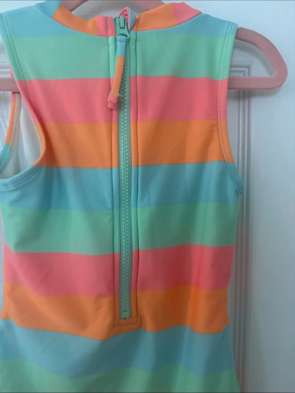 NWOT art class Striped One-Piece Swimsuit in Coral, Mint & Aqua